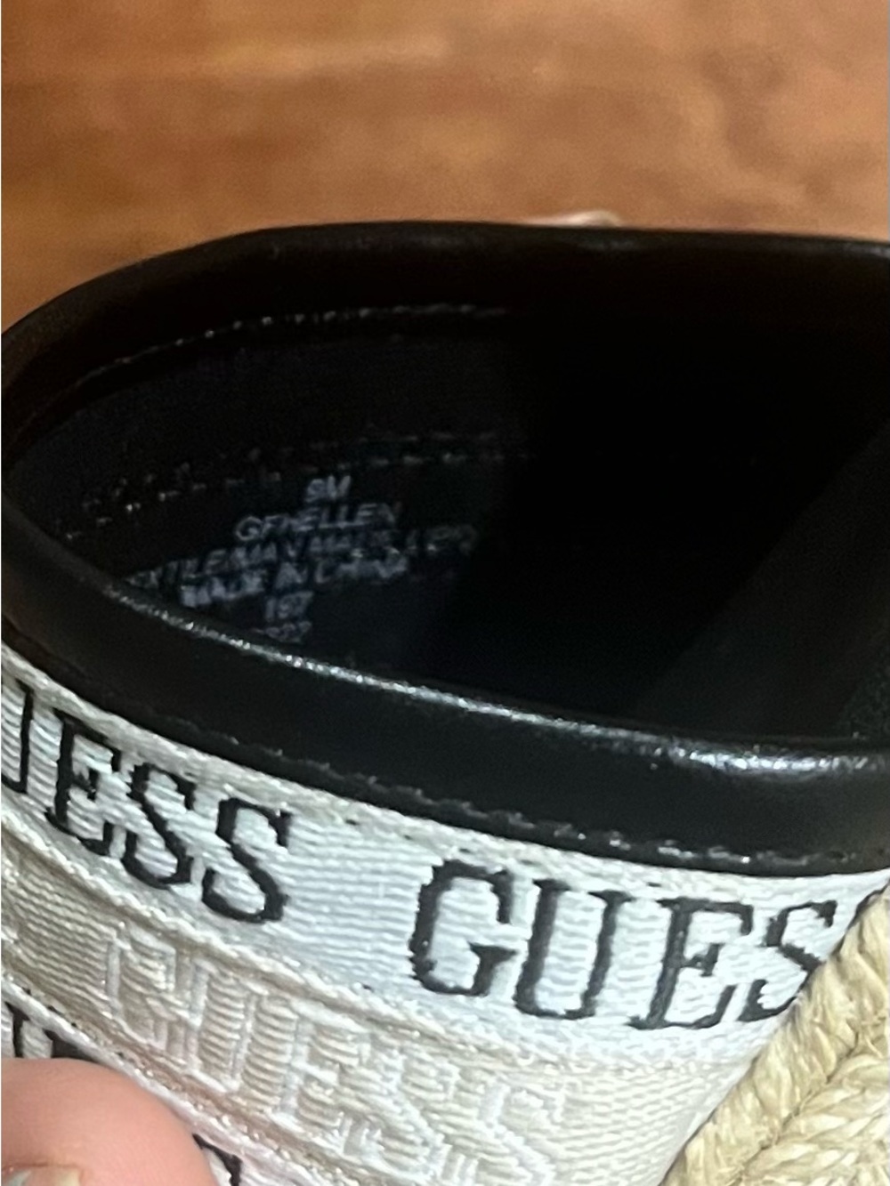 GUESS Black Espadrille Ankle-Strap Wedges with Logo Banding - Picture 4 of 12